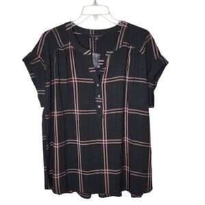 Jane and Delancey Short Sleeve Woven Plaid Henley Style Tunic Top New 1X
